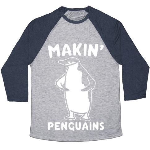 Virgin Teez  Baseball Tee Unisex Tri-Blend Baseball Tee / small / Athletic Gray / Navy MAKING PENGUIANS PARODY WHITE PRINT UNISEX TRI-BLEND BASEBALL TEE