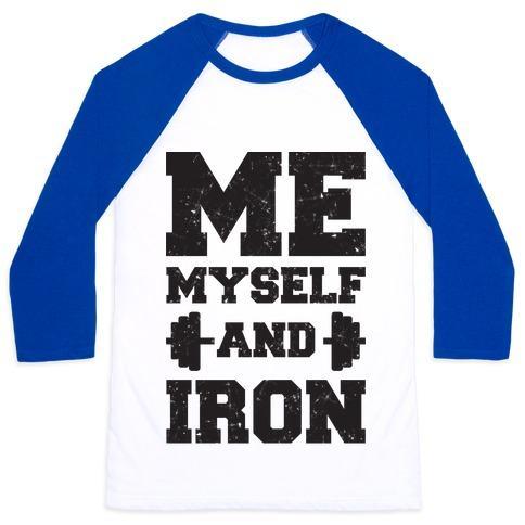 Virgin Teez  Baseball Tee Unisex Classic Baseball Tee / x-small / White/Blue ME MYSELF AND IRON UNISEX CLASSIC BASEBALL TEE