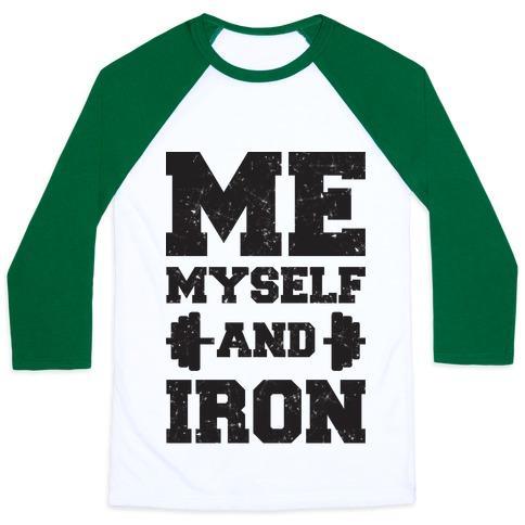 Virgin Teez  Baseball Tee Unisex Classic Baseball Tee / x-small / White/Dark Green ME MYSELF AND IRON UNISEX CLASSIC BASEBALL TEE