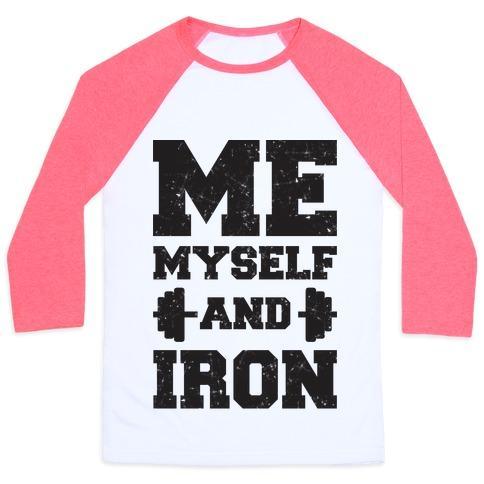 Virgin Teez  Baseball Tee Unisex Classic Baseball Tee / x-small / White/Neon Pink ME MYSELF AND IRON UNISEX CLASSIC BASEBALL TEE