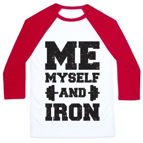 Virgin Teez  Baseball Tee Unisex Classic Baseball Tee / x-small / White/Red ME MYSELF AND IRON UNISEX CLASSIC BASEBALL TEE