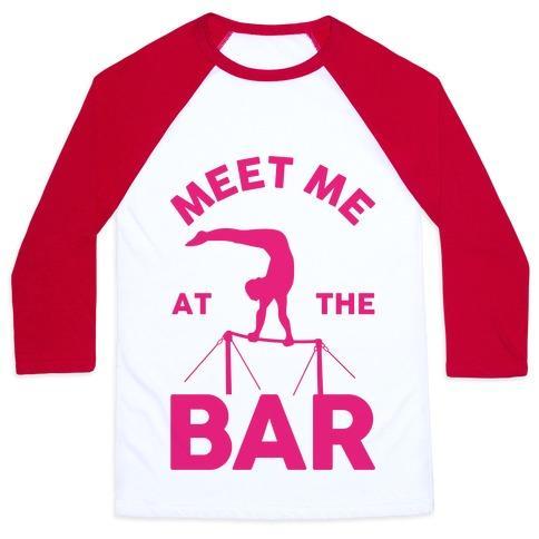 Virgin Teez  Baseball Tee Unisex Classic Baseball Tee / x-small / White/Red MEET ME AT THE BAR GYMNASTICS UNISEX CLASSIC BASEBALL TEE