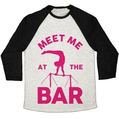Virgin Teez  Baseball Tee Unisex Tri-Blend Baseball Tee / small / Oatmeal / Black MEET ME AT THE BAR GYMNASTICS UNISEX TRI-BLEND BASEBALL TEE