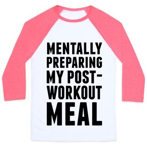Virgin Teez  Baseball Tee Unisex Classic Baseball Tee / x-small / White/Neon Pink MENTALLY PREPARING MY POST-WORKOUT MEAL UNISEX CLASSIC BASEBALL TEE