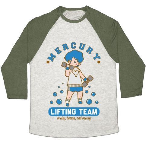 Virgin Teez  Baseball Tee Unisex Tri-Blend Baseball Tee / small / Oatmeal / Moss MERCURY LIFTING TEAM PARODY WHITE UNISEX TRI-BLEND BASEBALL TEE