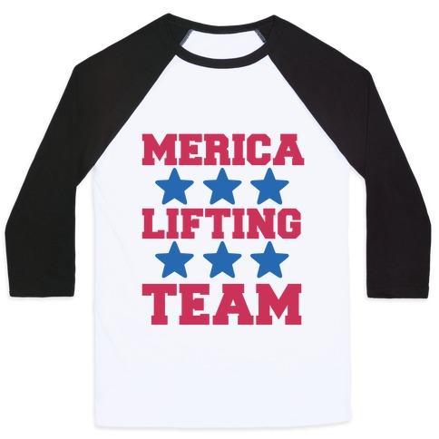 Virgin Teez  Baseball Tee Unisex Classic Baseball Tee / x-small / White/Black MERICA LIFTING TEAM UNISEX CLASSIC BASEBALL TEE