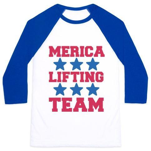 Virgin Teez  Baseball Tee Unisex Classic Baseball Tee / x-small / White/Blue MERICA LIFTING TEAM UNISEX CLASSIC BASEBALL TEE