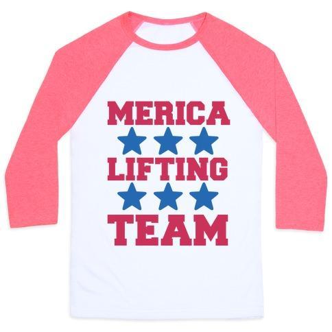 Virgin Teez  Baseball Tee Unisex Classic Baseball Tee / x-small / White/Neon Pink MERICA LIFTING TEAM UNISEX CLASSIC BASEBALL TEE
