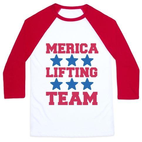 Virgin Teez  Baseball Tee Unisex Classic Baseball Tee / x-small / White/Red MERICA LIFTING TEAM UNISEX CLASSIC BASEBALL TEE