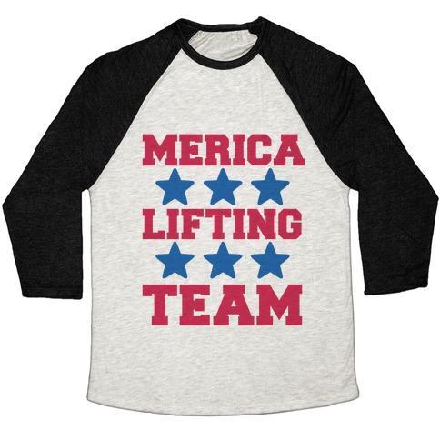 Virgin Teez  Baseball Tee Unisex Tri-Blend Baseball Tee / small / Oatmeal / Black MERICA LIFTING TEAM UNISEX TRI-BLEND BASEBALL TEE