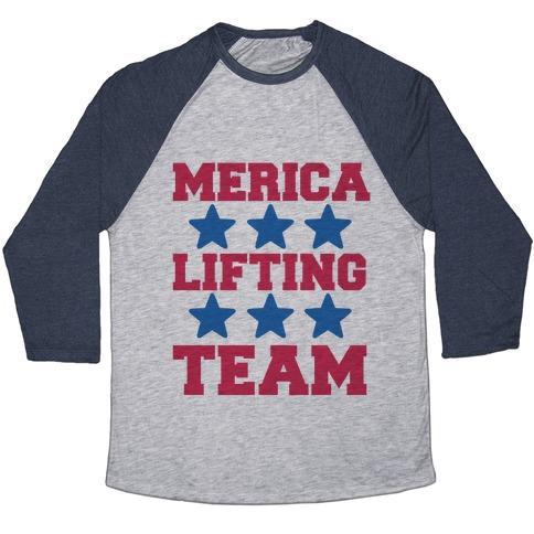 Virgin Teez  Baseball Tee Unisex Tri-Blend Baseball Tee / small / Athletic Gray / Navy MERICA LIFTING TEAM UNISEX TRI-BLEND BASEBALL TEE