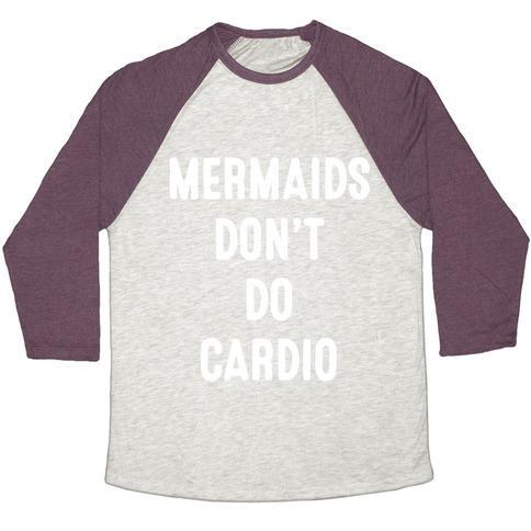Virgin Teez  Baseball Tee Unisex Tri-Blend Baseball Tee / small / Oatmeal / Maroon MERMAIDS DON'T DO CARDIO UNISEX TRI-BLEND BASEBALL TEE