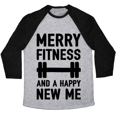 Virgin Teez  Baseball Tee Unisex Tri-Blend Baseball Tee / small / Athletic Gray / Black MERRY FITNESS AND A HAPPY NEW ME UNISEX TRI-BLEND BASEBALL TEE