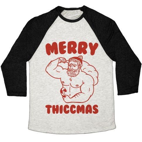 Virgin Teez  Baseball Tee Unisex Tri-Blend Baseball Tee / small / Oatmeal / Black MERRY THICCMAS PARODY UNISEX TRI-BLEND BASEBALL TEE