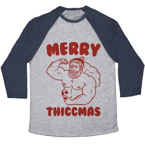 Virgin Teez  Baseball Tee Unisex Tri-Blend Baseball Tee / small / Athletic Gray / Navy MERRY THICCMAS PARODY UNISEX TRI-BLEND BASEBALL TEE