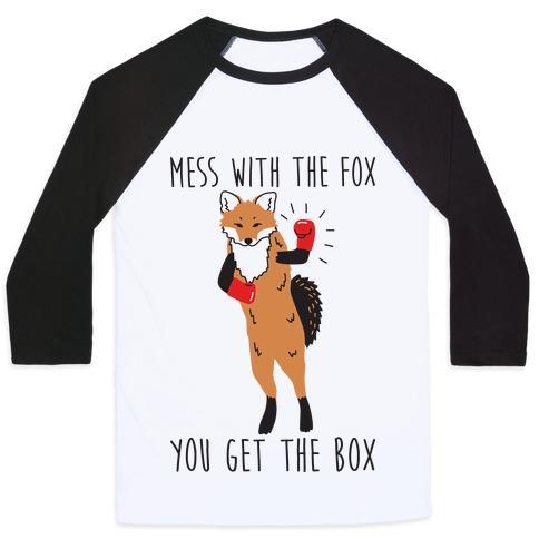 Virgin Teez  Baseball Tee Unisex Classic Baseball Tee / x-small / White/Black MESS WITH THE FOX YOU GET THE BOX UNISEX CLASSIC BASEBALL TEE