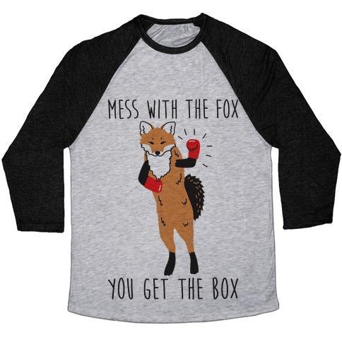 Virgin Teez  Baseball Tee Unisex Tri-Blend Baseball Tee / small / Athletic Gray / Black MESS WITH THE FOX YOU GET THE BOX UNISEX TRI-BLEND BASEBALL TEE