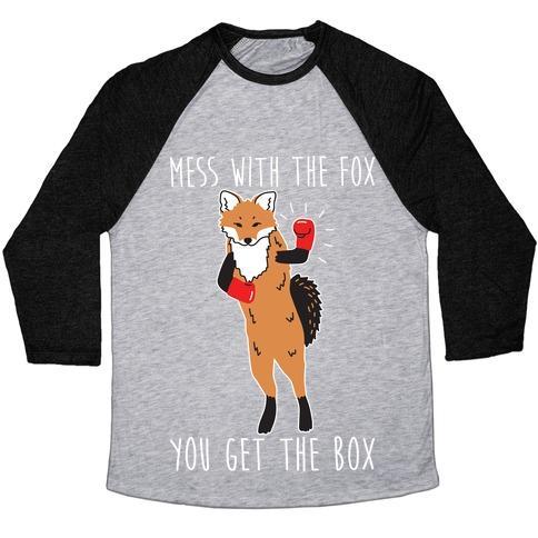 Virgin Teez  Baseball Tee Unisex Tri-Blend Baseball Tee / small / Athletic Gray / Black MESS WITH THE FOX YOU GET THE BOX UNISEX TRI-BLEND BASEBALL TEE