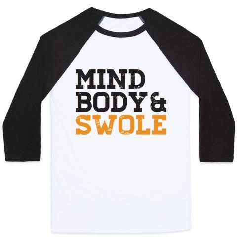 Virgin Teez  Baseball Tee Unisex Classic Baseball Tee / x-small / White/Black MIND BODY AND SWOLE UNISEX CLASSIC BASEBALL TEE