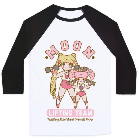 Virgin Teez  Baseball Tee Unisex Classic Baseball Tee / x-small / White/Black MOON LIFTING TEAM PARODY UNISEX CLASSIC BASEBALL TEE