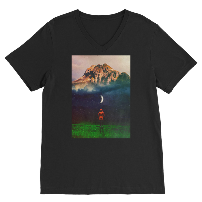 VIRGIN TEEZ Men T-Shirts Black / Unisex / S Moon on Earth Premium V-Neck T-Shirt