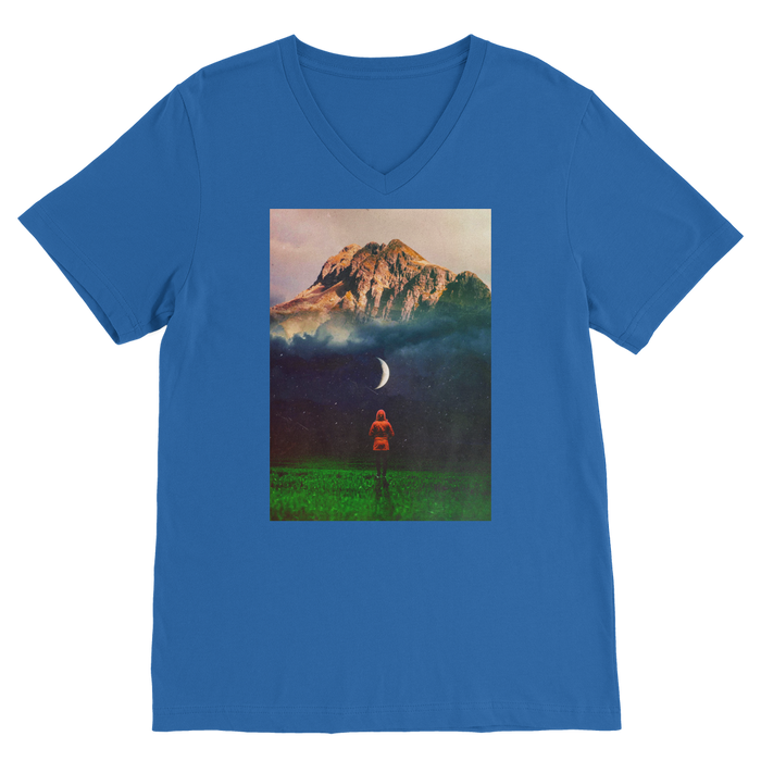 VIRGIN TEEZ Men T-Shirts Royal / Unisex / S Moon on Earth Premium V-Neck T-Shirt