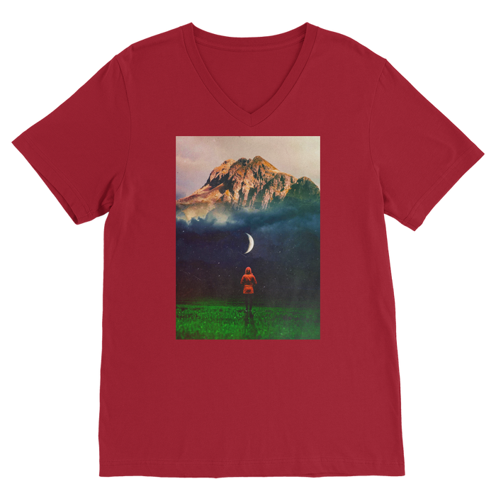 VIRGIN TEEZ Men T-Shirts Red / Unisex / S Moon on Earth Premium V-Neck T-Shirt