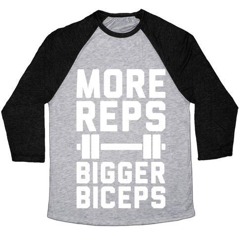 Virgin Teez  Baseball Tee Unisex Tri-Blend Baseball Tee / small / Athletic Gray / Black MORE REPS BIGGER BICEPS UNISEX TRI-BLEND BASEBALL TEE