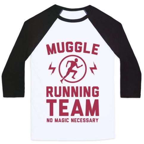 Virgin Teez  Baseball Tee Unisex Classic Baseball Tee / x-small / White/Black MUGGLE RUNNING TEAM - NO MAGIC NECESSARY UNISEX CLASSIC BASEBALL TEE