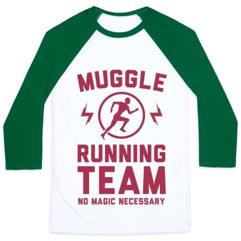Virgin Teez  Baseball Tee Unisex Classic Baseball Tee / x-small / White/Dark Green MUGGLE RUNNING TEAM - NO MAGIC NECESSARY UNISEX CLASSIC BASEBALL TEE