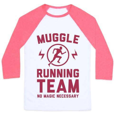 Virgin Teez  Baseball Tee Unisex Classic Baseball Tee / x-small / White/Neon Pink MUGGLE RUNNING TEAM - NO MAGIC NECESSARY UNISEX CLASSIC BASEBALL TEE