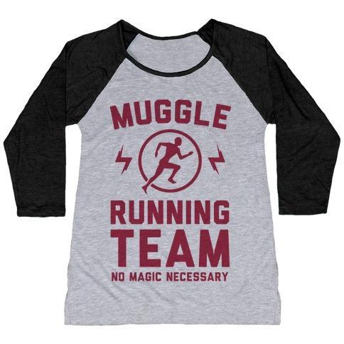 Virgin Teez  Baseball Tee Women's Tri-Blend Baseball Tee / small / Athletic Gray / Black MUGGLE RUNNING TEAM - NO MAGIC NECESSARY WOMEN'S TRI-BLEND BASEBALL TEE