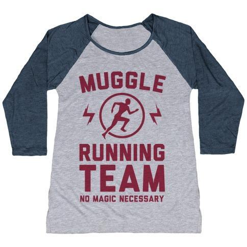 Virgin Teez  Baseball Tee Women's Tri-Blend Baseball Tee / small / Athletic Gray / Navy MUGGLE RUNNING TEAM - NO MAGIC NECESSARY WOMEN'S TRI-BLEND BASEBALL TEE