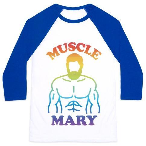 Virgin Teez  Baseball Tee Unisex Classic Baseball Tee / x-small / White/Blue MUSCLE MARY UNISEX CLASSIC BASEBALL TEE