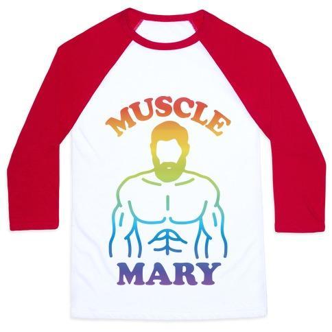 Virgin Teez  Baseball Tee Unisex Classic Baseball Tee / x-small / White/Red MUSCLE MARY UNISEX CLASSIC BASEBALL TEE