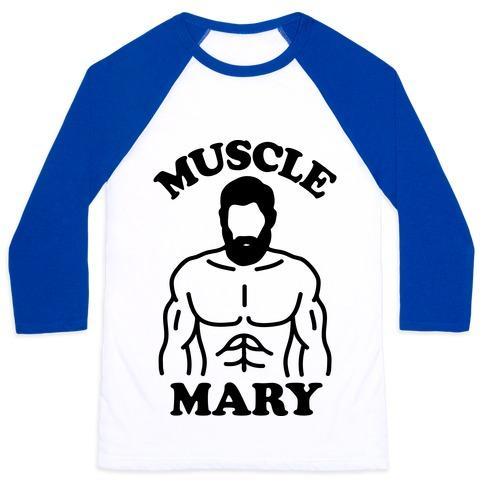 Virgin Teez  Baseball Tee Unisex Classic Baseball Tee / x-small / White/Blue MUSCLE MARY UNISEX CLASSIC BASEBALL TEE