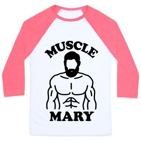 Virgin Teez  Baseball Tee Unisex Classic Baseball Tee / x-small / White/Neon Pink MUSCLE MARY UNISEX CLASSIC BASEBALL TEE