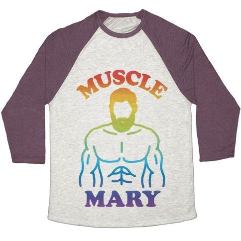 Virgin Teez  Baseball Tee Unisex Tri-Blend Baseball Tee / small / Oatmeal / Maroon MUSCLE MARY UNISEX TRI-BLEND BASEBALL TEE