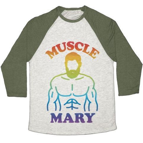 Virgin Teez  Baseball Tee Unisex Tri-Blend Baseball Tee / small / Oatmeal / Moss MUSCLE MARY UNISEX TRI-BLEND BASEBALL TEE