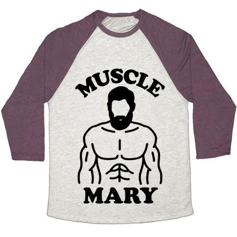Virgin Teez  Baseball Tee Unisex Tri-Blend Baseball Tee / small / Oatmeal / Maroon MUSCLE MARY UNISEX TRI-BLEND BASEBALL TEE