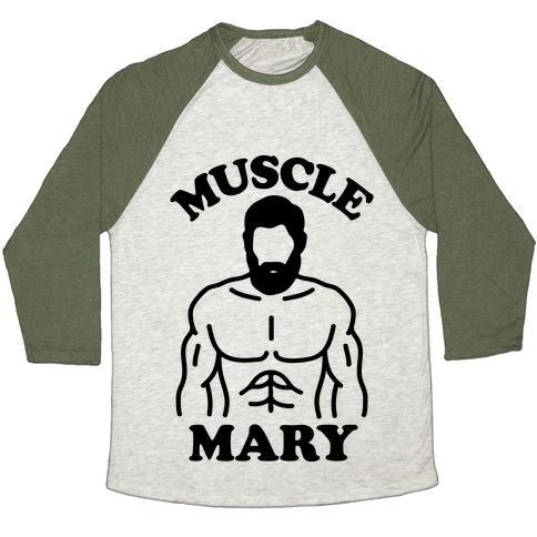 Virgin Teez  Baseball Tee Unisex Tri-Blend Baseball Tee / small / Oatmeal / Moss MUSCLE MARY UNISEX TRI-BLEND BASEBALL TEE