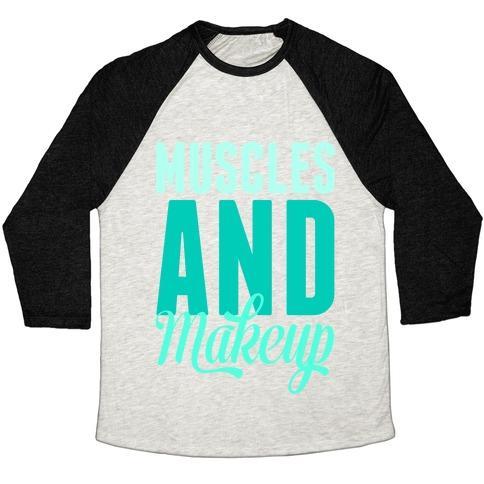 Virgin Teez  Baseball Tee Unisex Tri-Blend Baseball Tee / small / Oatmeal / Black MUSCLES AND MAKEUP UNISEX TRI-BLEND BASEBALL TEE