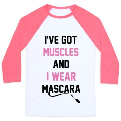 Virgin Teez  Baseball Tee Unisex Classic Baseball Tee / x-small / White/Neon Pink MUSCLES AND MASCARA UNISEX CLASSIC BASEBALL TEE