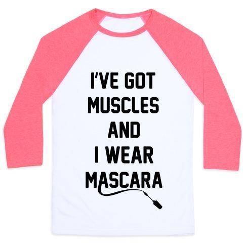 Virgin Teez  Baseball Tee Unisex Classic Baseball Tee / x-small / White/Neon Pink MUSCLES AND MASCARA UNISEX CLASSIC BASEBALL TEE