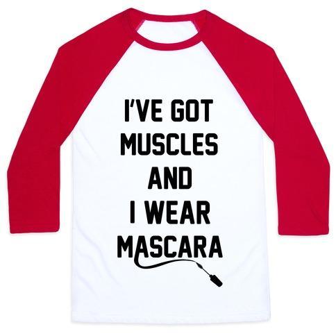 Virgin Teez  Baseball Tee Unisex Classic Baseball Tee / x-small / White/Red MUSCLES AND MASCARA UNISEX CLASSIC BASEBALL TEE