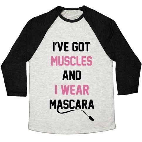 Virgin Teez  Baseball Tee Unisex Tri-Blend Baseball Tee / small / Oatmeal / Black MUSCLES AND MASCARA UNISEX TRI-BLEND BASEBALL TEE