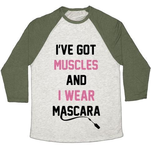 Virgin Teez  Baseball Tee Unisex Tri-Blend Baseball Tee / small / Oatmeal / Moss MUSCLES AND MASCARA UNISEX TRI-BLEND BASEBALL TEE