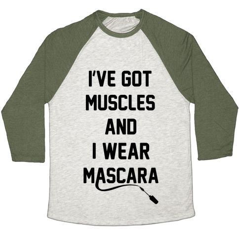 Virgin Teez  Baseball Tee Unisex Tri-Blend Baseball Tee / small / Oatmeal / Moss MUSCLES AND MASCARA UNISEX TRI-BLEND BASEBALL TEE