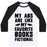 Virgin Teez  Baseball Tee Unisex Classic Baseball Tee / x-small / White/Black MY ABS ARE LIKE MY FAVORITE BOOK, FICTIONAL UNISEX CLASSIC BASEBALL TEE