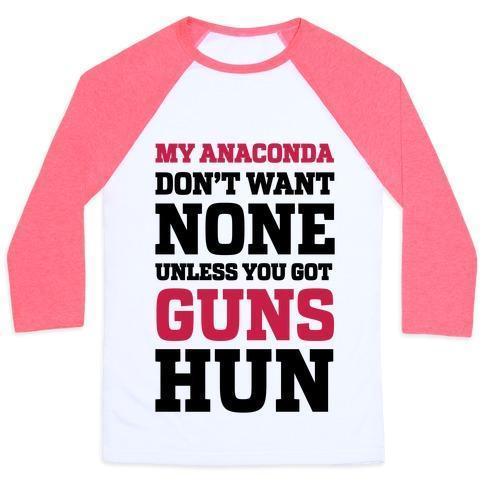 Virgin Teez  Baseball Tee Unisex Classic Baseball Tee / x-small / White/Neon Pink MY ANACONDA DON'T WANT NONE UNLESS YOU GOT GUNS HUN UNISEX CLASSIC BASEBALL TEE